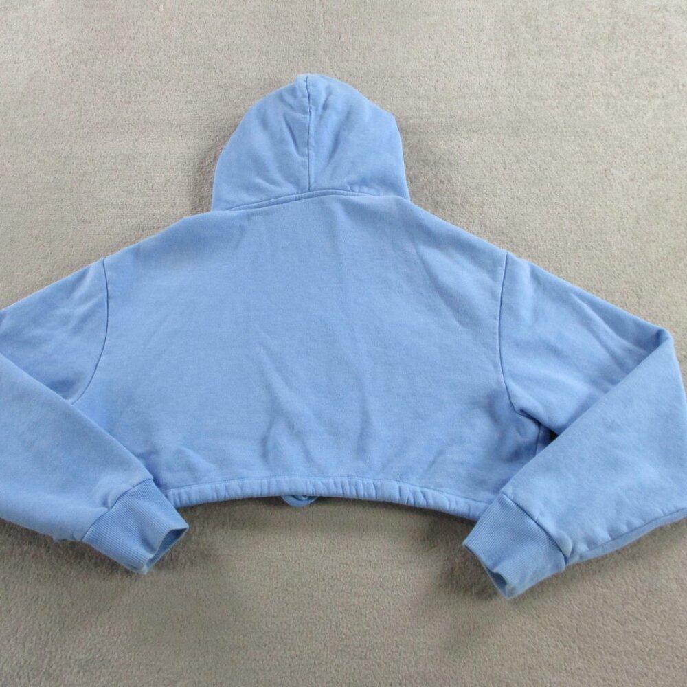Fiorucci Hoodie Womens XS Blue Cropped Sweatshirt Angels Heaven Print Pullover - Picture 3 of 12